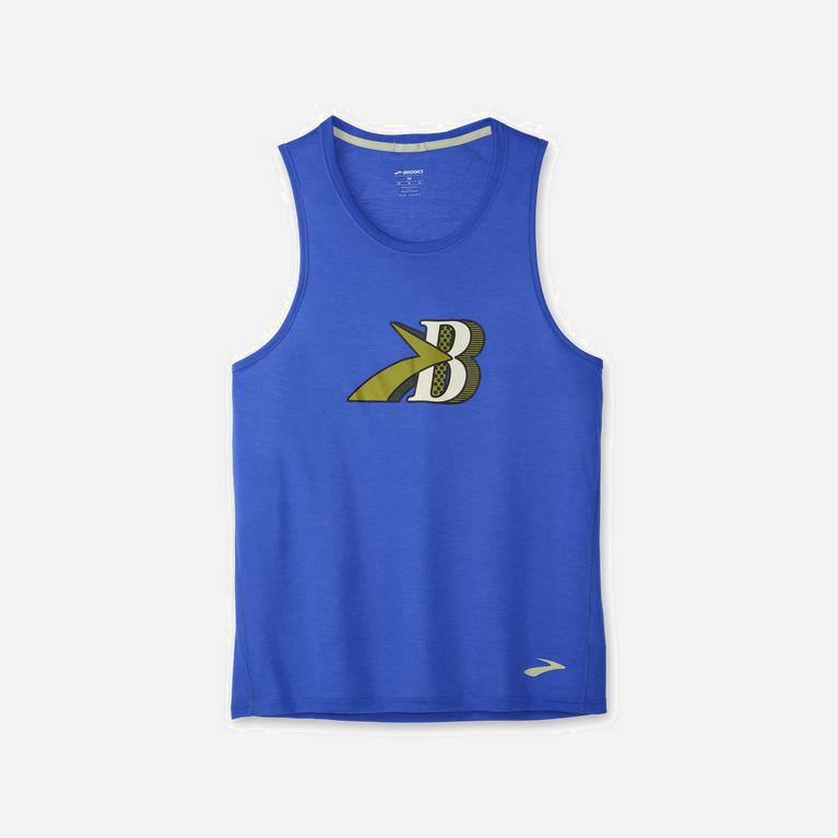 Brooks Distance Graphic Australia - Men's Running Tank Top - Heather Bluetiful/B (378645-RGZ)